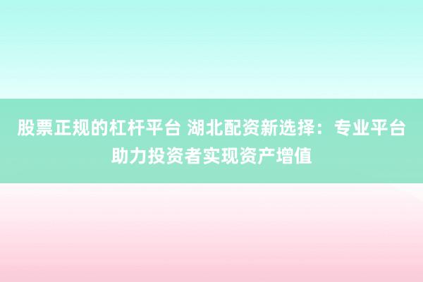 股票正规的杠杆平台 湖北配资新选择：专业平台助力投资者实现资产增值