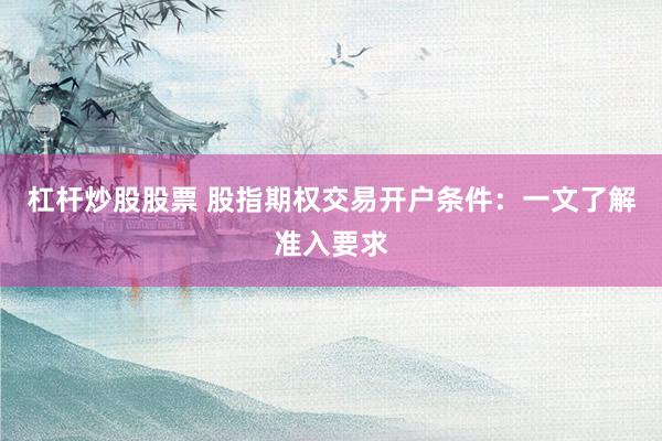 杠杆炒股股票 股指期权交易开户条件：一文了解准入要求