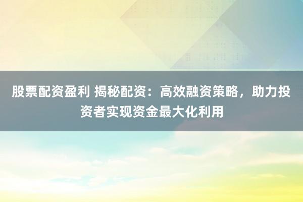 股票配资盈利 揭秘配资：高效融资策略，助力投资者实现资金最大化利用